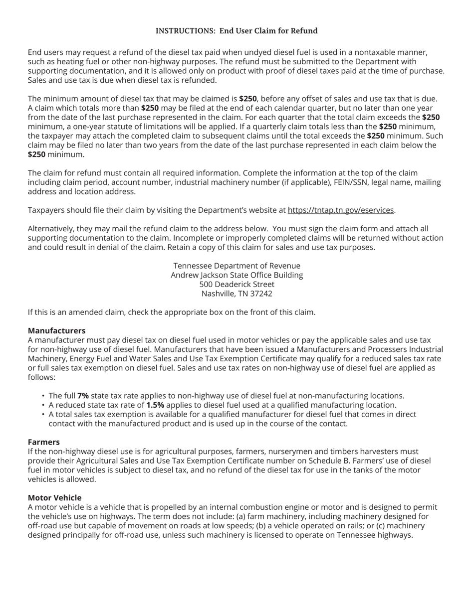 Form PET371 (RV-R0009101) End User Claim for Refund - Tennessee, Page 5