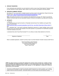 Form PWD-1022 Exotic Species Research Permit Renewal Application - Texas, Page 2