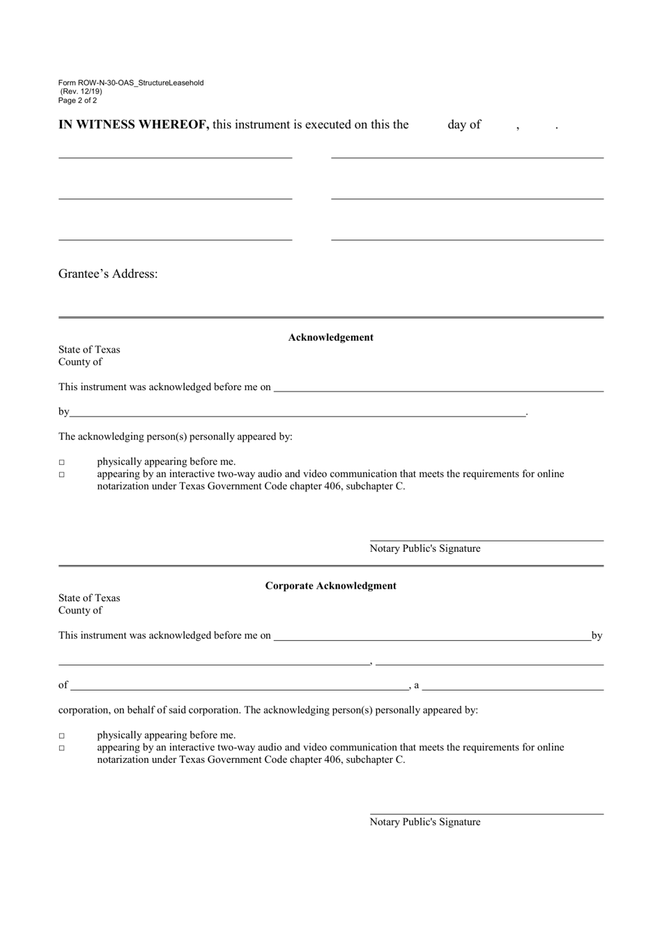 Form ROW-N-30-OAS-STRUCTURE AND LEASEHOLD Quitclaim Deed - Oas Structure and Leasehold - Texas, Page 2