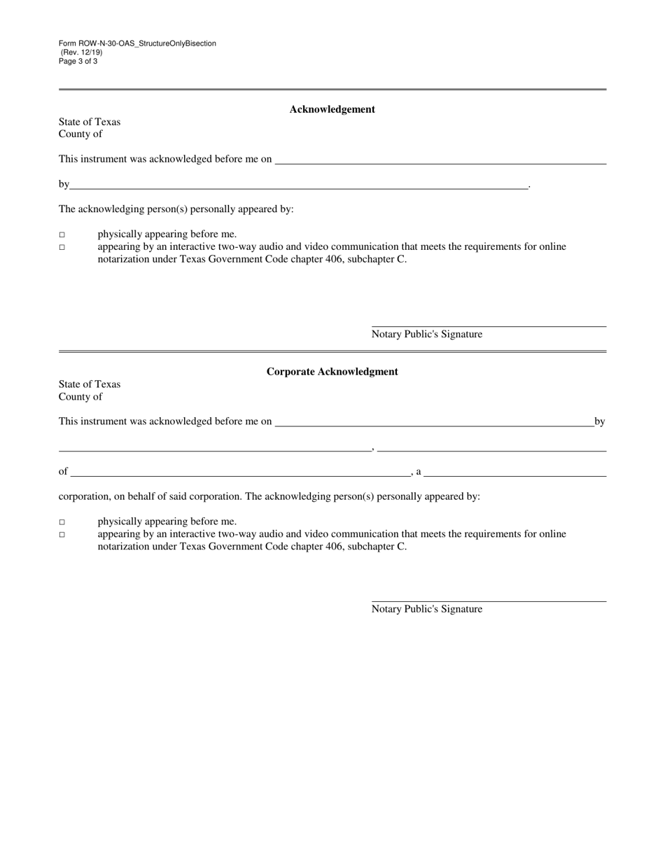 Form ROW-N-30-OAS-STRUCTURE ONLY-BISECTION Quitclaim Deed - Oas Structure Only-Bisection - Texas, Page 3