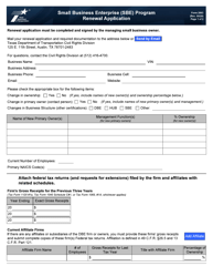 Form 2063 Small Business Enterprise (Sbe) Program Renewal Application - Texas