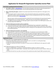 Form VTR-950 Application for Nonprofit Organization Specialty License Plate - Texas, Page 2