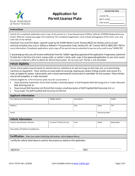 Form VTR-67 Application for Permit License Plate - Texas