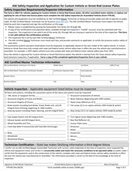 Form VTR-852 Ase Safety Inspection and Application for Custom Vehicle or Street Rod License Plates - Texas, Page 2