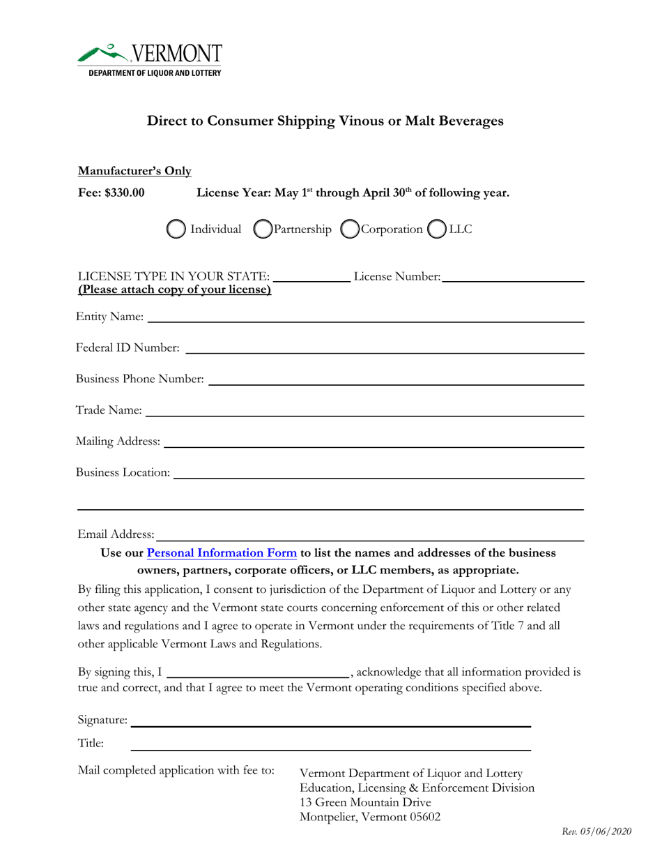 Direct to Consumer Shipping Vinous or Malt Beverages - Vermont, Page 3