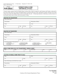 Document preview: VT Form PVR-2602C Vermont Mobile Home Uniform Bill of Sale - Vermont