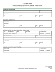 Document preview: Form PVR-2606B Mobile Home Relocation Statement - out-Of-State - Vermont