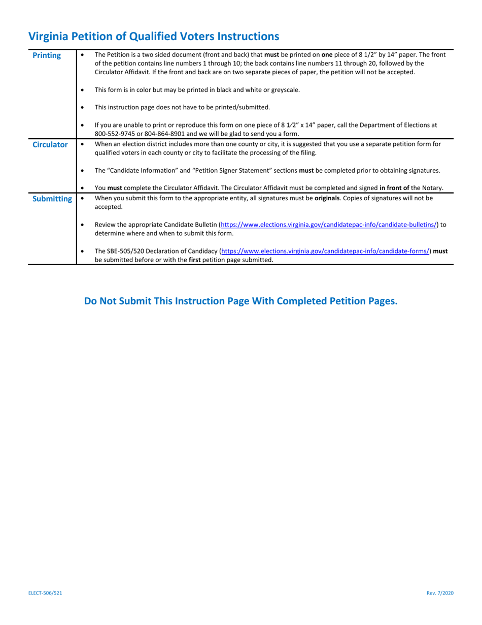 Form ELECT-506 / 521 Virginia Petition of Qualified Voters - Virginia, Page 3