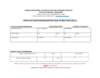 Document preview: Application for Registration of Motor Fuels - Virginia