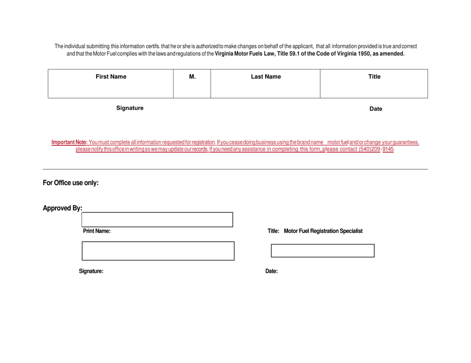 Application for Registration of Motor Fuels - Virginia, Page 4
