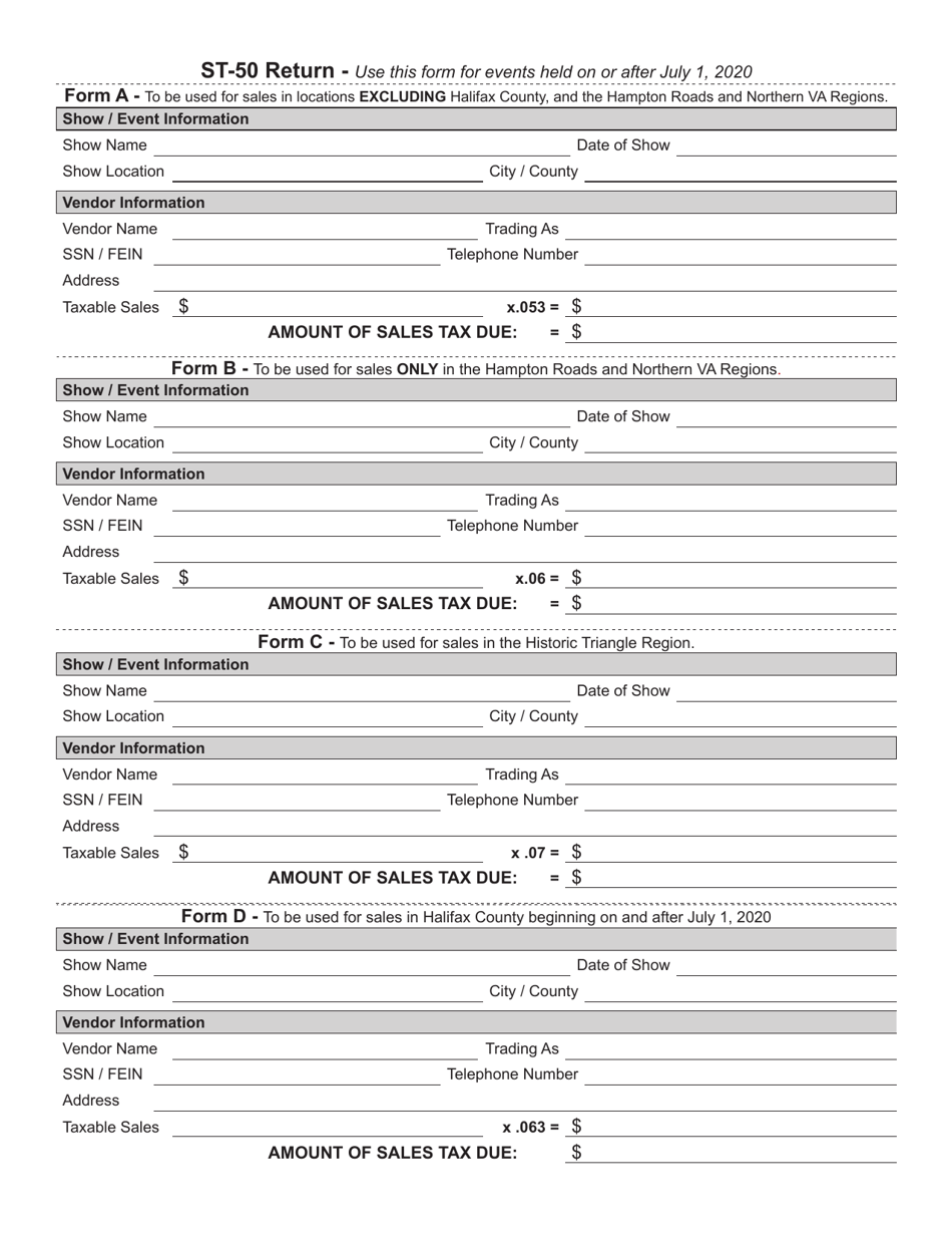 Form ST-50 Temporary Sales Tax Certificate / Return (Use for Shows or Events July 1, 2020 - September 30, 2020) - Virginia, Page 2