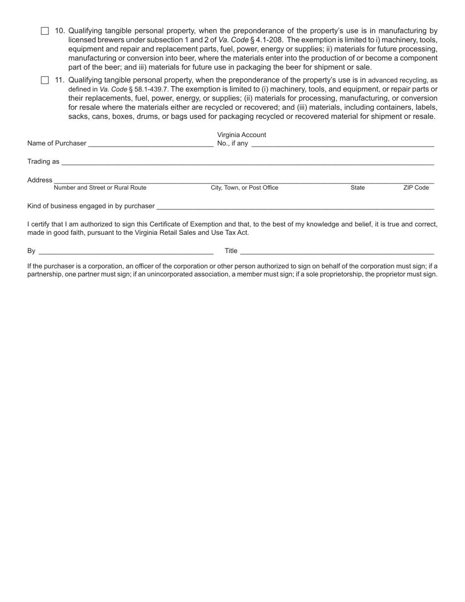 Form ST-11 Sales and Use Tax Certificate of Exemption - Virginia, Page 2