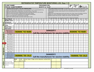 DOH Form 348-077 &quot;Refrigerator Temperature Monitoring Log&quot; - Washington