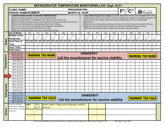 DOH Form 348-077 &quot;Refrigerator Temperature Monitoring Log&quot; - Washington, Page 2