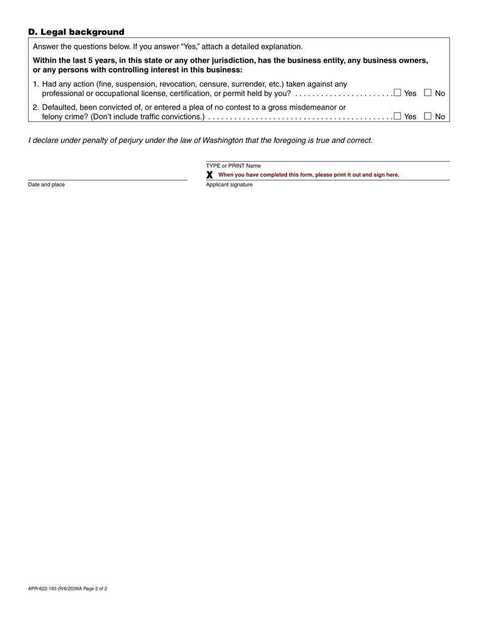Form APR-622-193 Appraisal Management Company Supplemental Ownership - Washington, Page 2