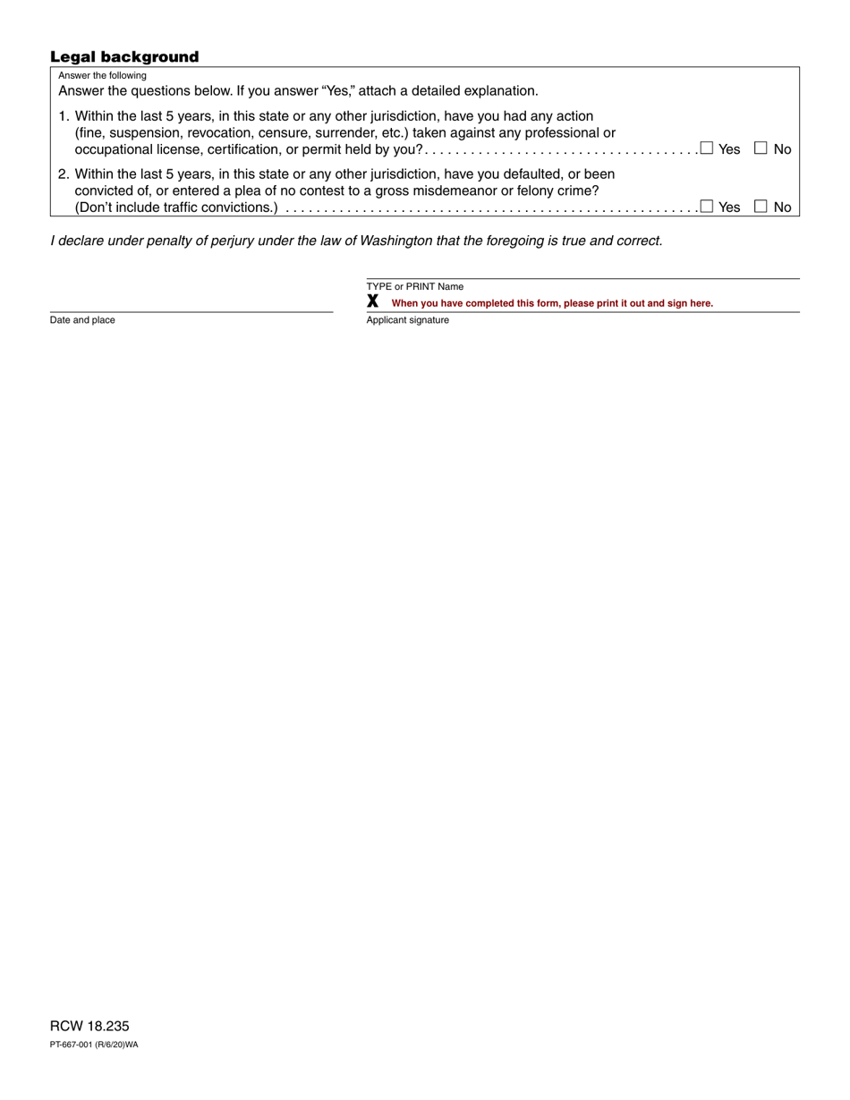 Form PT-667-001 Body Art, Body Piercing,tattoo Artist, Permanent Cosmetics License, Renewal, or Reinstatement Application - Washington, Page 2