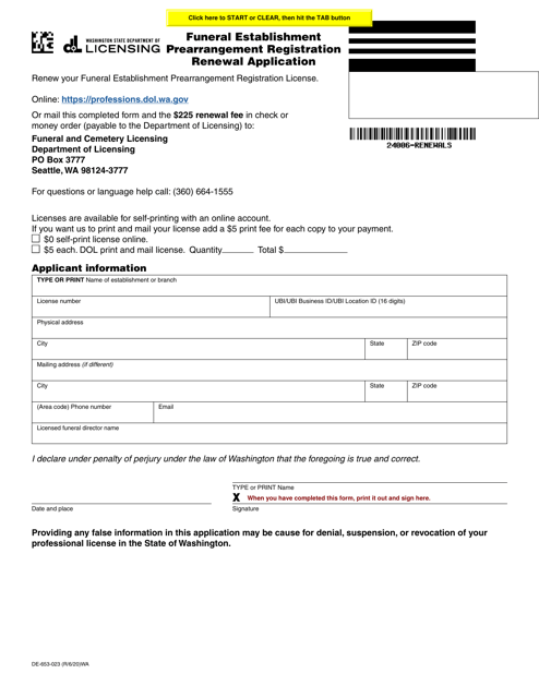 Form DE-653-023  Printable Pdf