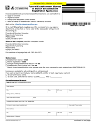 Form FE-653-009 Funeral Establishment License or Branch Establishment Registration Application - Washington