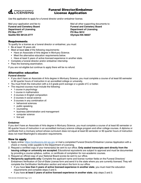 Form FDE-653-002  Printable Pdf