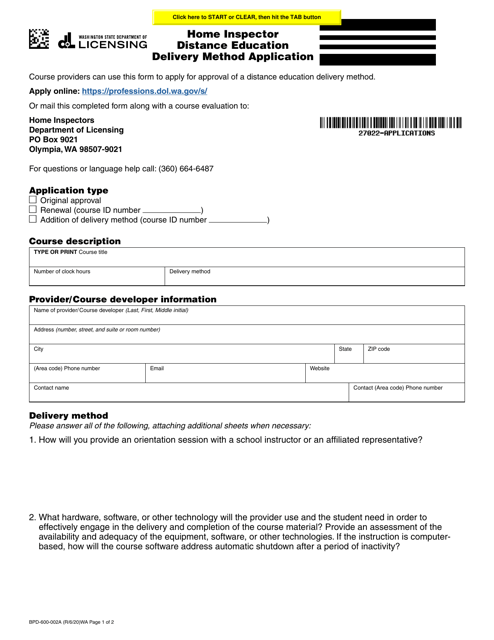 Form BPD-600-002A  Printable Pdf