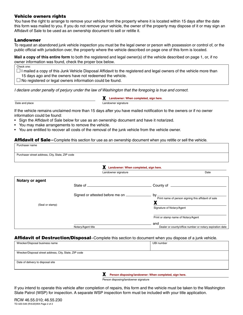 Form Td 420 549 Fill Out Sign Online And Download Fillable Pdf Washington Templateroller 0928