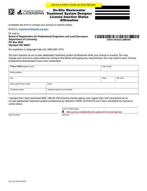 Form ENLS-651-029  Printable Pdf