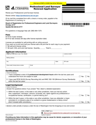 Document preview: Form ENLS-651-025 Professional Land Surveyor Renewal Application - Washington