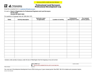 Document preview: Form ENLS-651-005 Professional Land Surveyors Professional Development Log - Washington