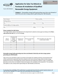 Document preview: Form REV40 2432A Application for Sales Tax Refund on Purchases & Installation of Qualified Renewable Energy Equipment - Washington