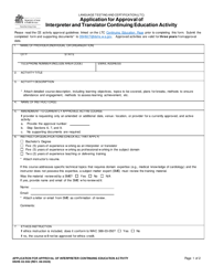 Document preview: DSHS Form 02-592 Application for Approval of Interpreter and Translator Continuing Education Activity - Washington