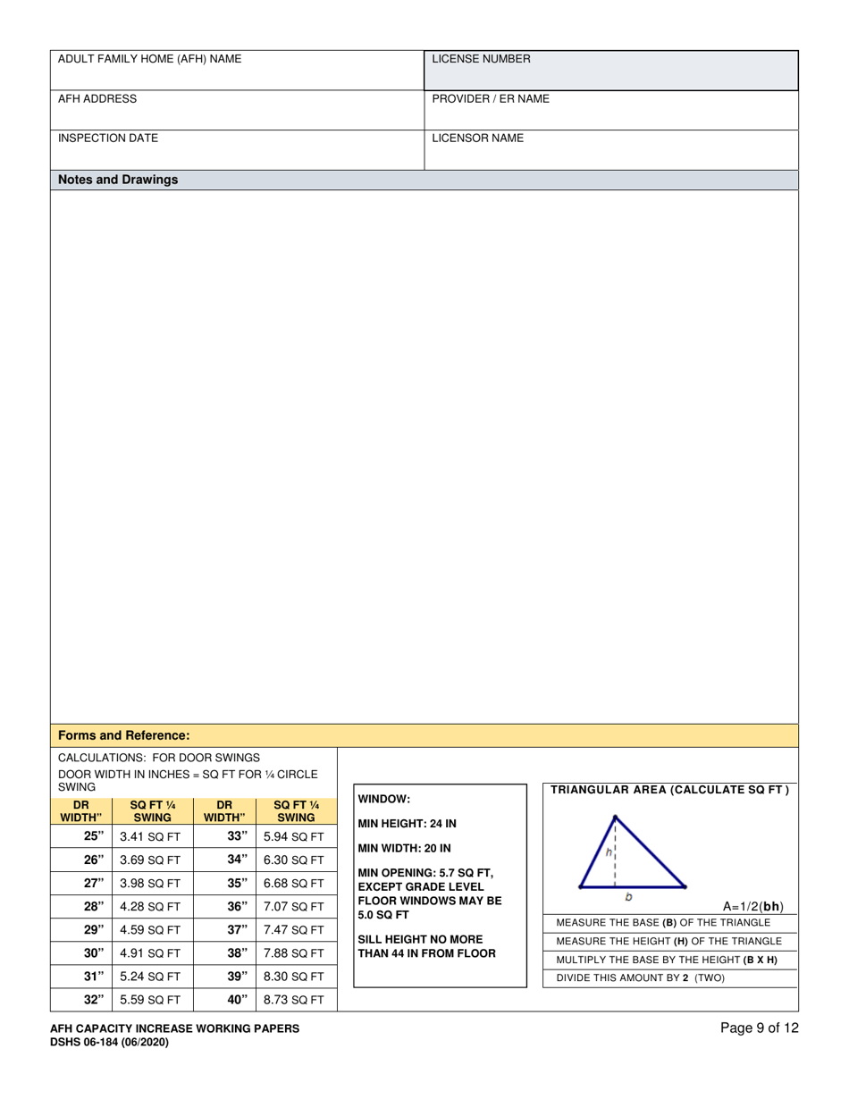 DSHS Form 06-184 Afh Capacity Increase Working Papers - Washington, Page 9