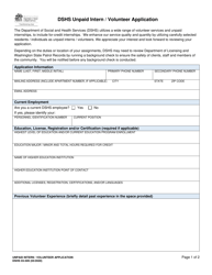 Document preview: DSHS Form 03-509 Dshs Unpaid Intern / Volunteer Application - Washington