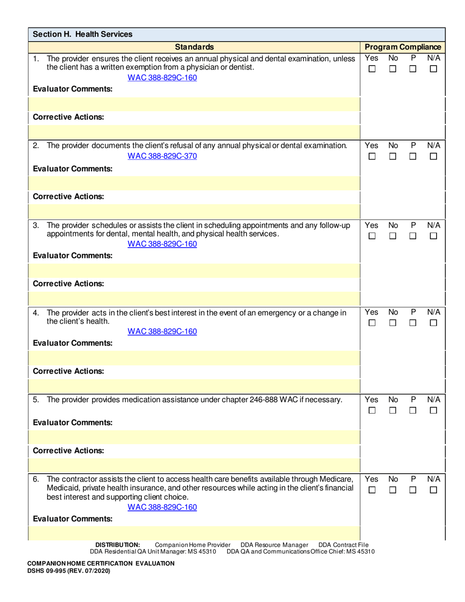 DSHS Form 09-995 Companion Home Certification Evaluation - Washington, Page 13