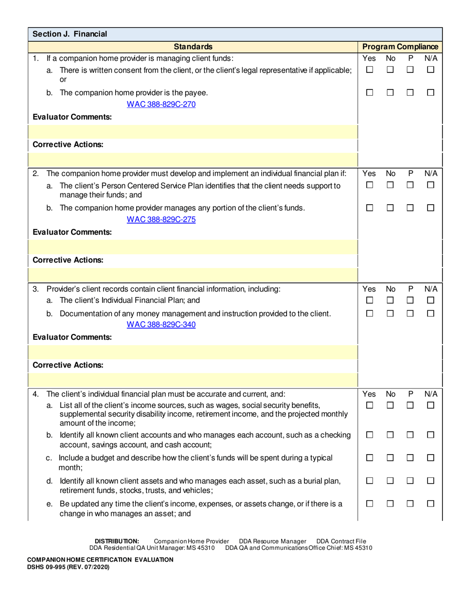 DSHS Form 09-995 Companion Home Certification Evaluation - Washington, Page 17