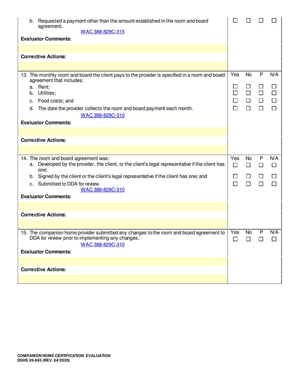 DSHS Form 09-995 Companion Home Certification Evaluation - Washington, Page 20