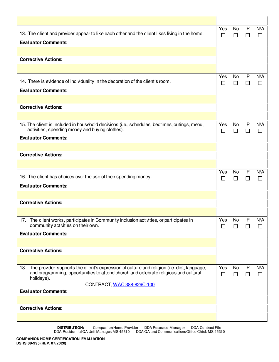 DSHS Form 09-995 Companion Home Certification Evaluation - Washington, Page 23