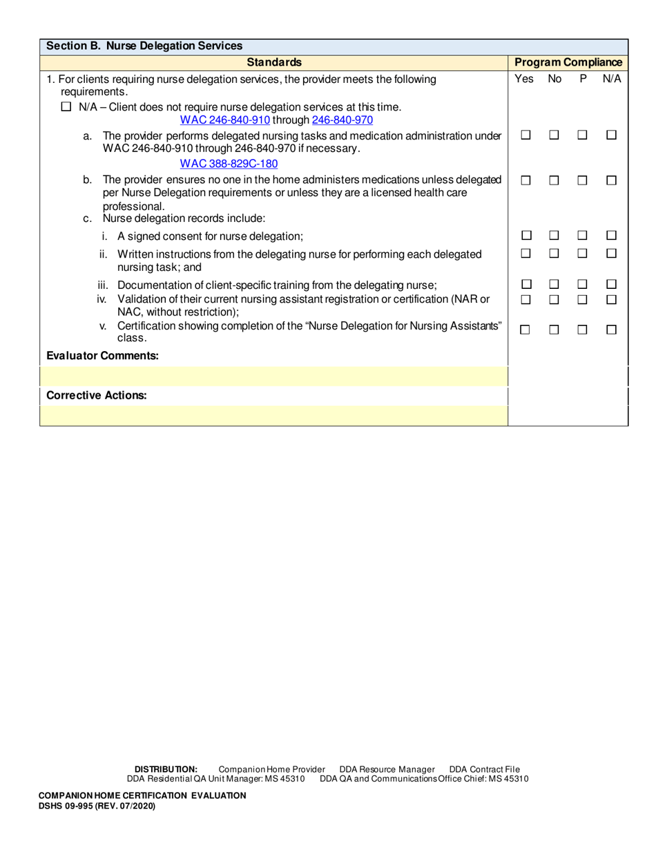 DSHS Form 09-995 Companion Home Certification Evaluation - Washington, Page 4