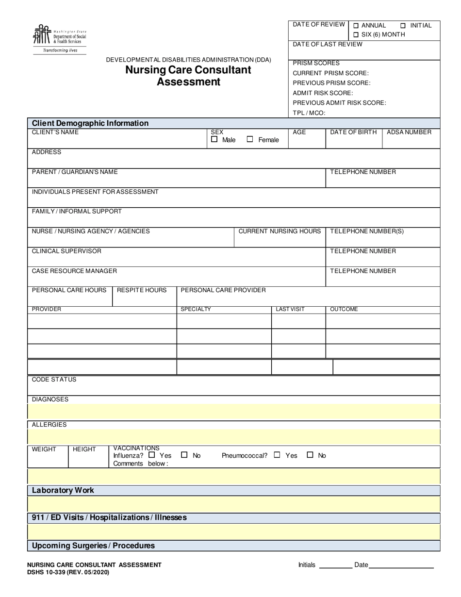DSHS Form 10339 Download Printable PDF or Fill Online Nursing Care