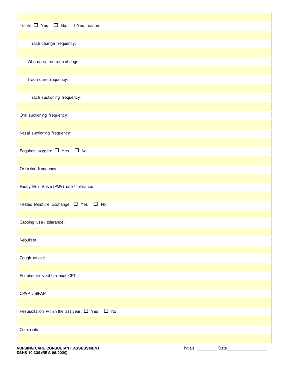 DSHS Form 10-339 Nursing Care Consultant Assessment - Washington, Page 3