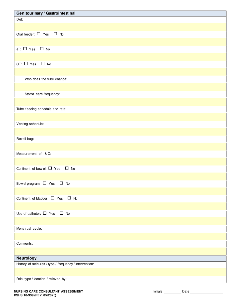 DSHS Form 10-339 Nursing Care Consultant Assessment - Washington, Page 4