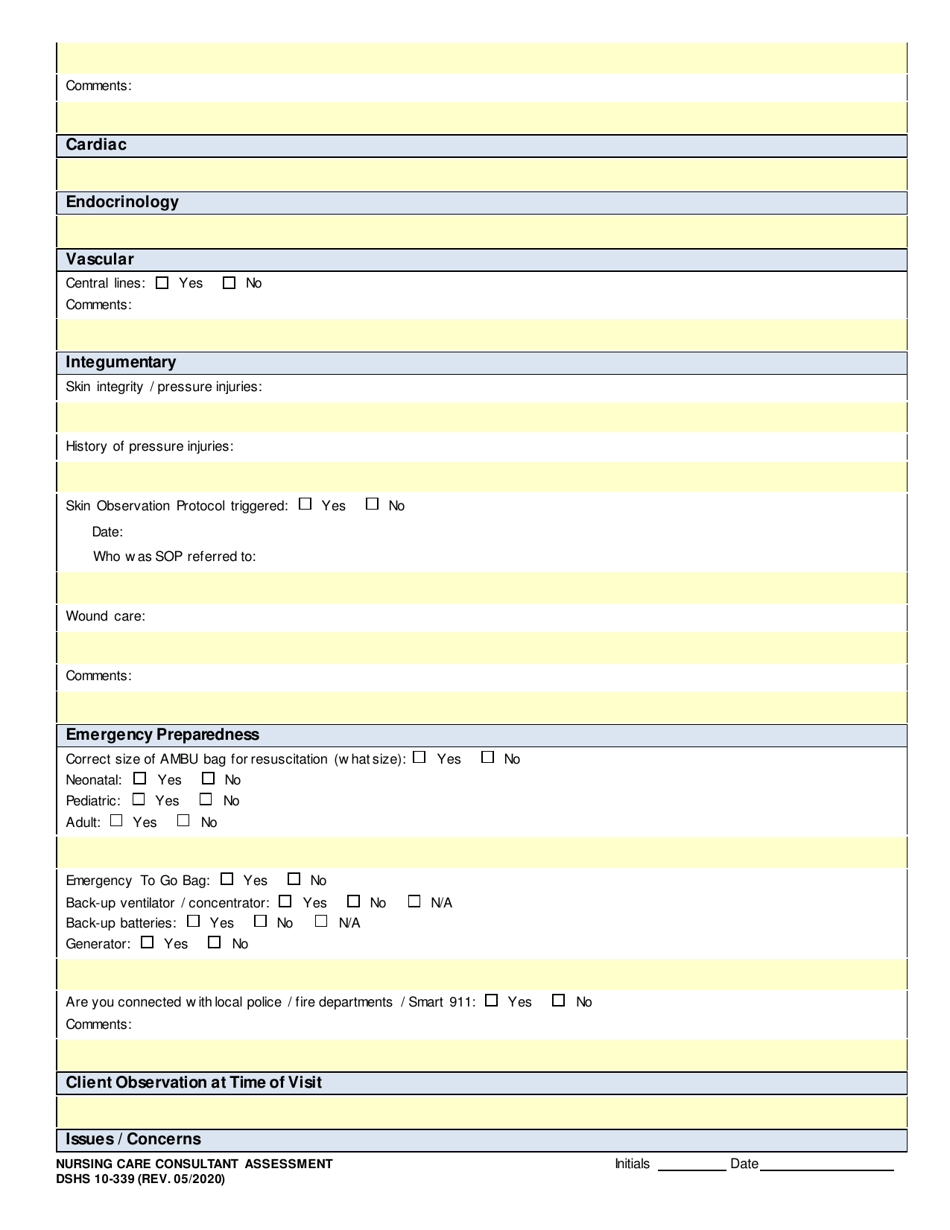 DSHS Form 10-339 Nursing Care Consultant Assessment - Washington, Page 5