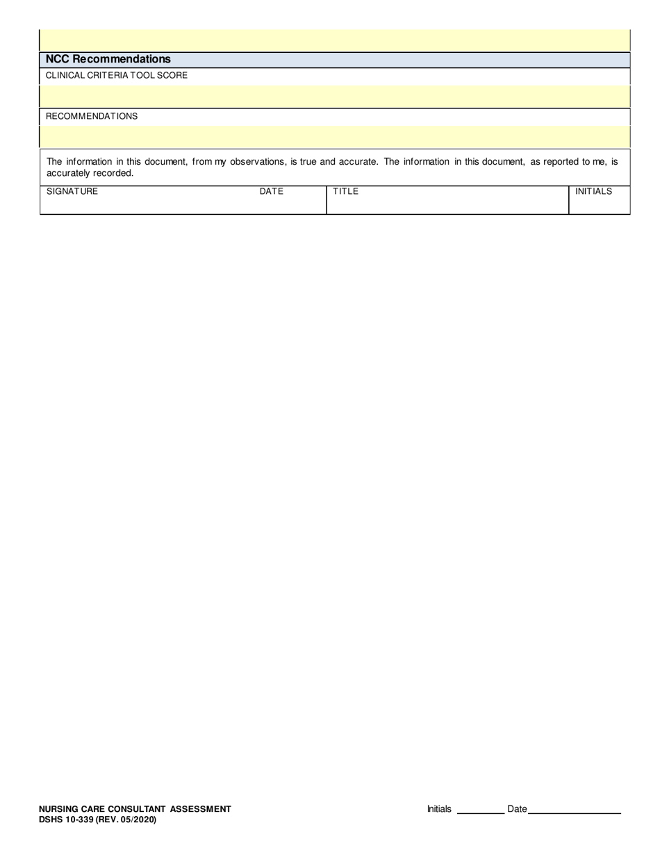 DSHS Form 10-339 Nursing Care Consultant Assessment - Washington, Page 6