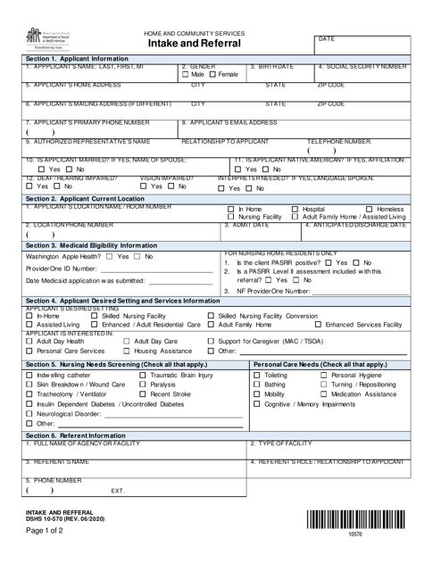 DSHS Form 10-570  Printable Pdf