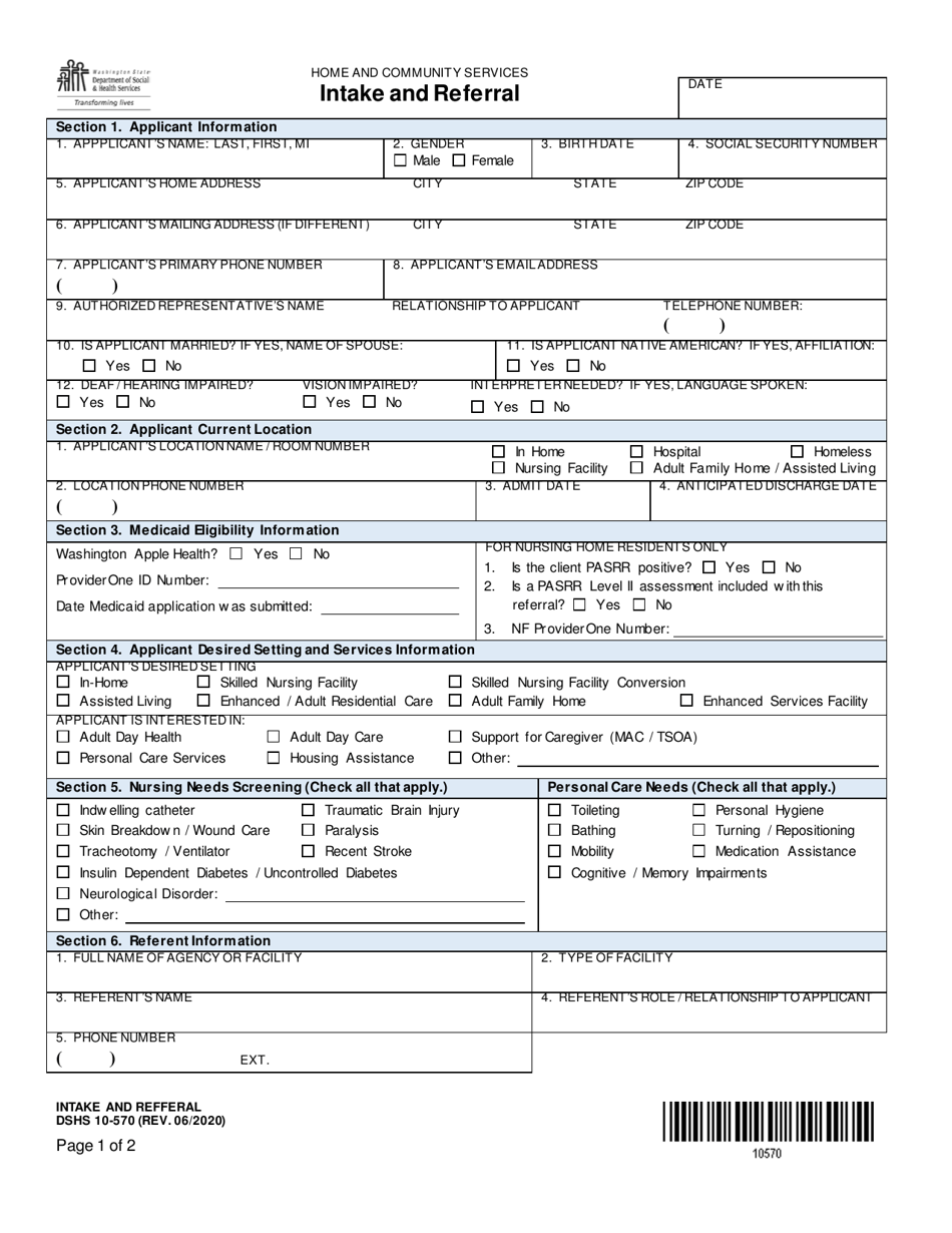 Dshs Form Download Printable Pdf Or Fill Online Intake And