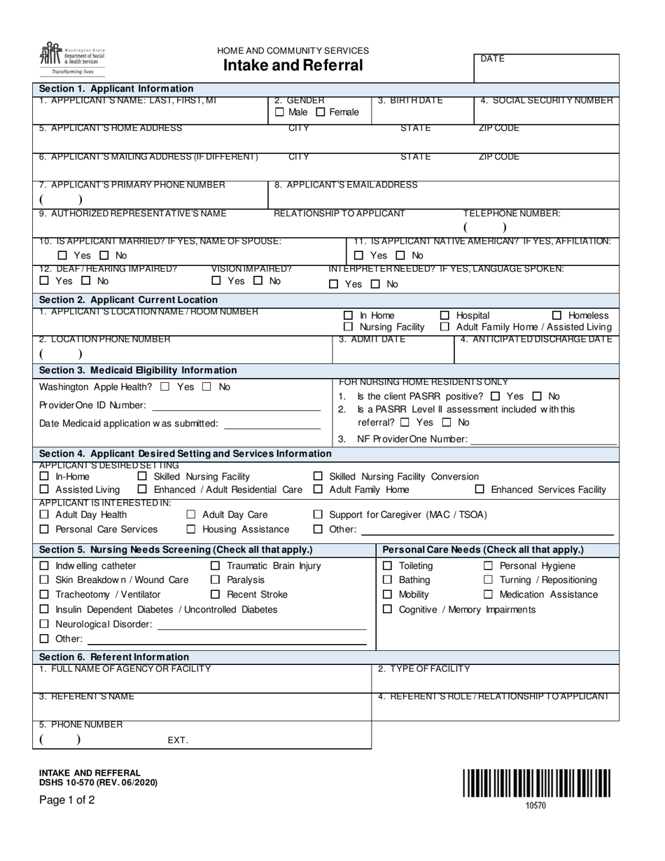 DSHS Form 10-570 Intake and Referral - Washington, Page 1