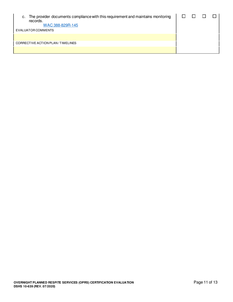 DSHS Form 10-639 Overnight Planned Respite Services (Oprs) Certification Evaluation - Washington, Page 11