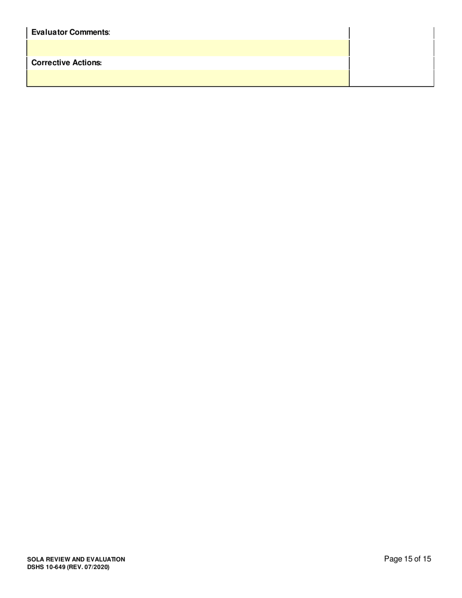 DSHS Form 10-649 Childrens State Operated Living Alternatives (Sola) Certificationevaluation - Washington, Page 15