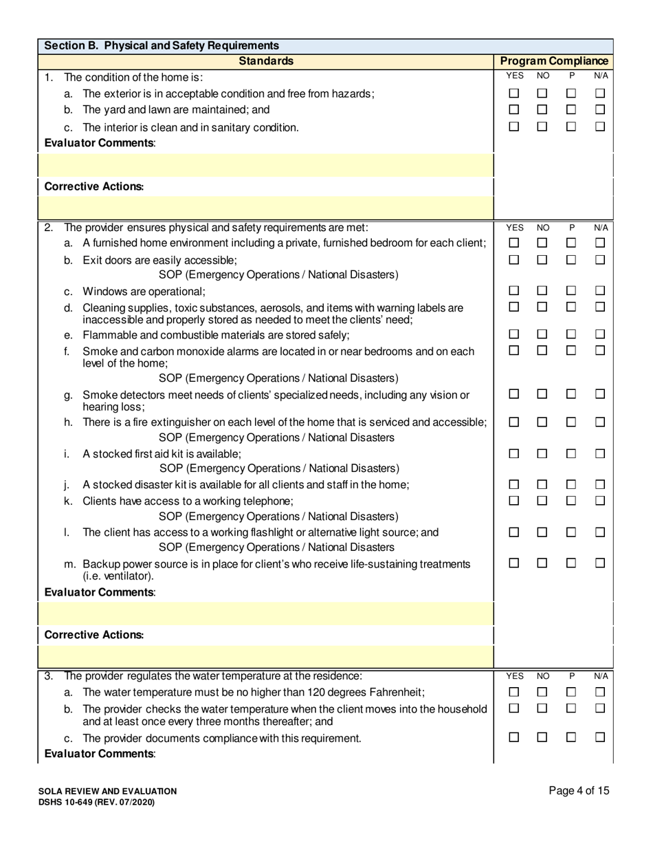 DSHS Form 10-649 Childrens State Operated Living Alternatives (Sola) Certificationevaluation - Washington, Page 4