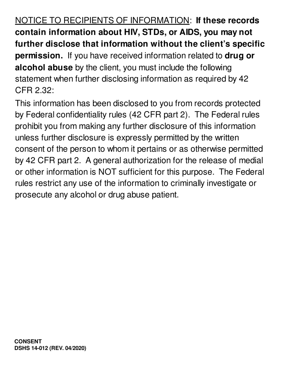DSHS Form 14-012 Consent (Large Print) - Washington, Page 5
