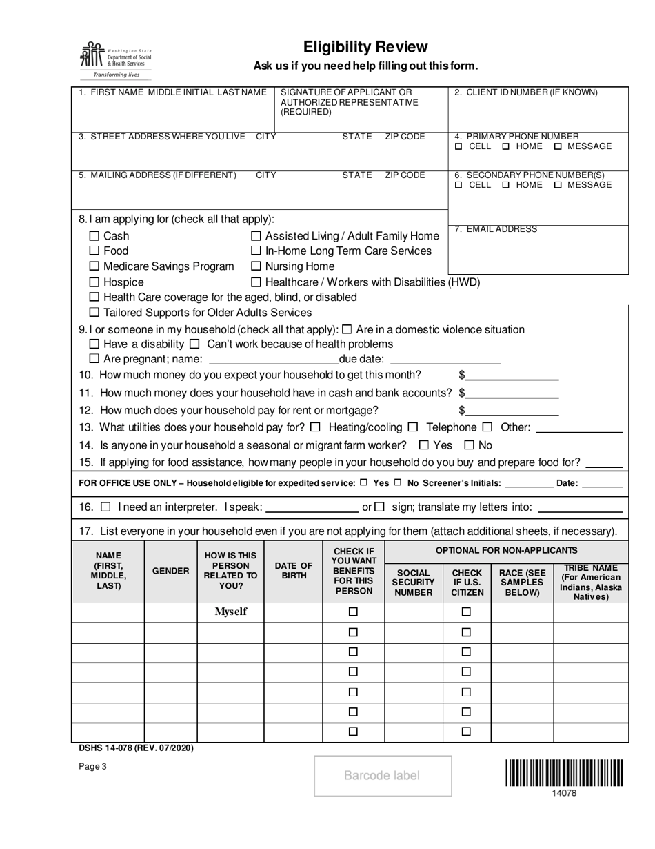 DSHS Form 14-078 Eligibility Review - Washington, Page 3
